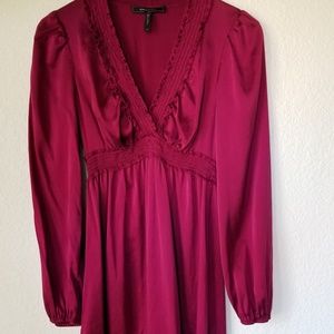 BCBGMaxAzria Burgundy Long Sleeve Mini Dress Silk